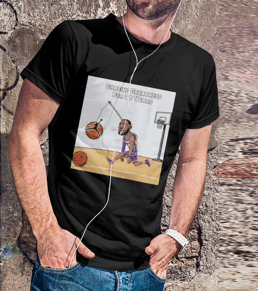 Chasing Greatness For 24 Years Basketball Cartoon With Hoop And Ball T-Shirt