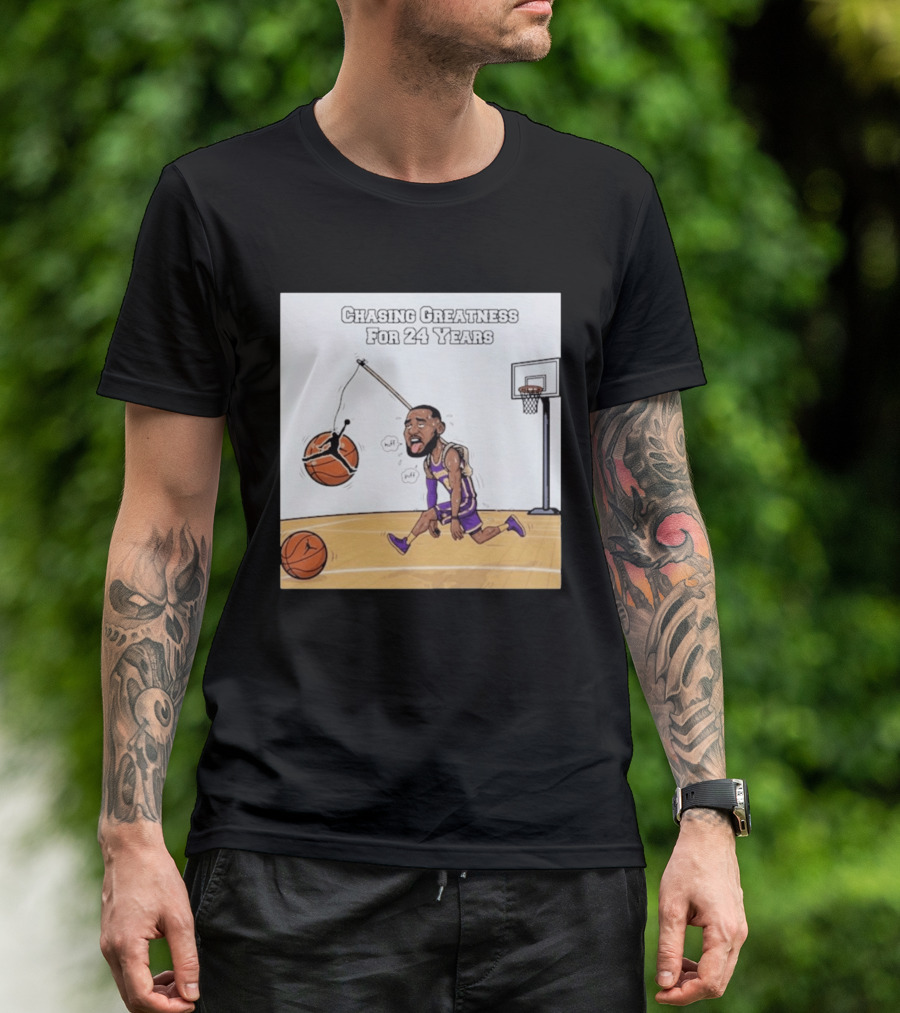 Chasing Greatness For 24 Years Basketball Cartoon With Hoop And Ball T-Shirt