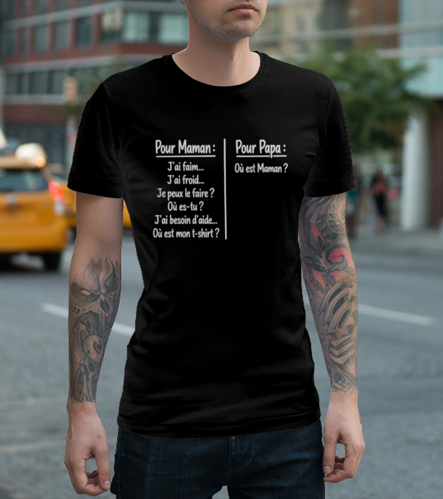 Pour Maman Papa J'ai Faim Froid Parenting Humor Où Est Maman Comparison T-Shirt