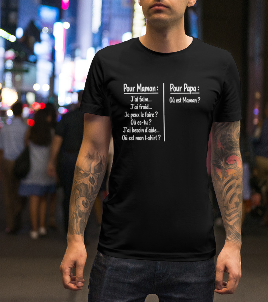 Pour Maman Papa J'ai Faim Froid Parenting Humor Où Est Maman Comparison T-Shirt