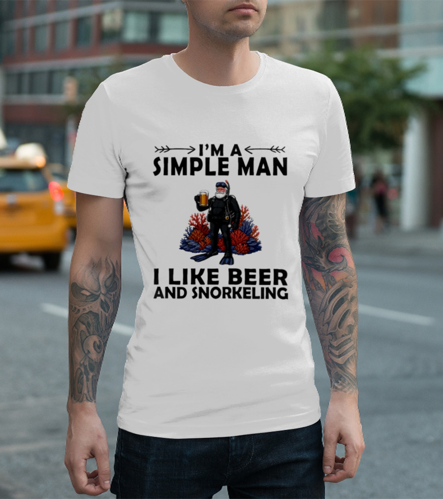 I'm A Simple Man I Like Beer And Snorkeling Diver Holding With Coral T-Shirt
