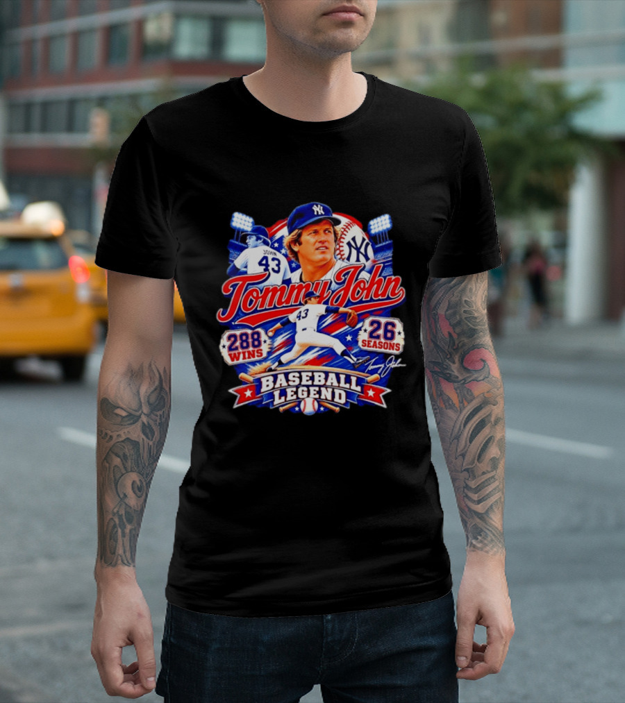 Tommy John 43 NY Yankees Baseball Legend 288 Wins 26 Seasons T-Shirt