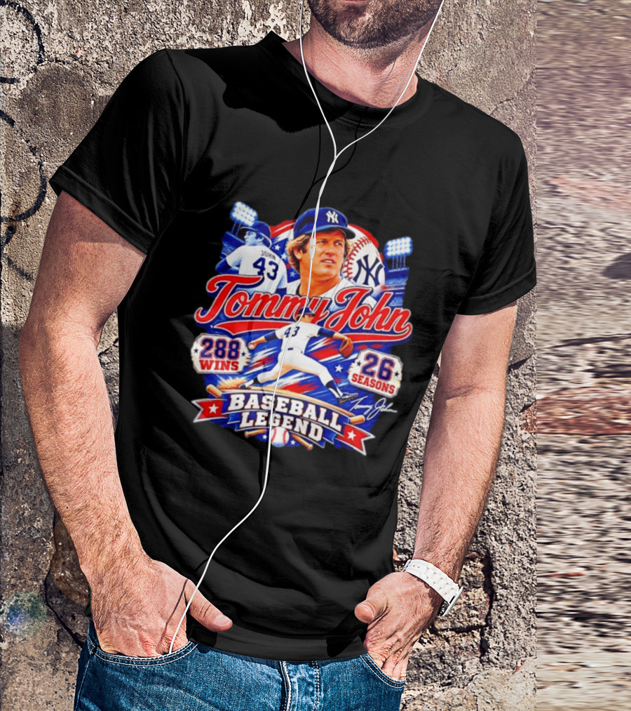 Tommy John 43 NY Yankees Baseball Legend 288 Wins 26 Seasons T-Shirt