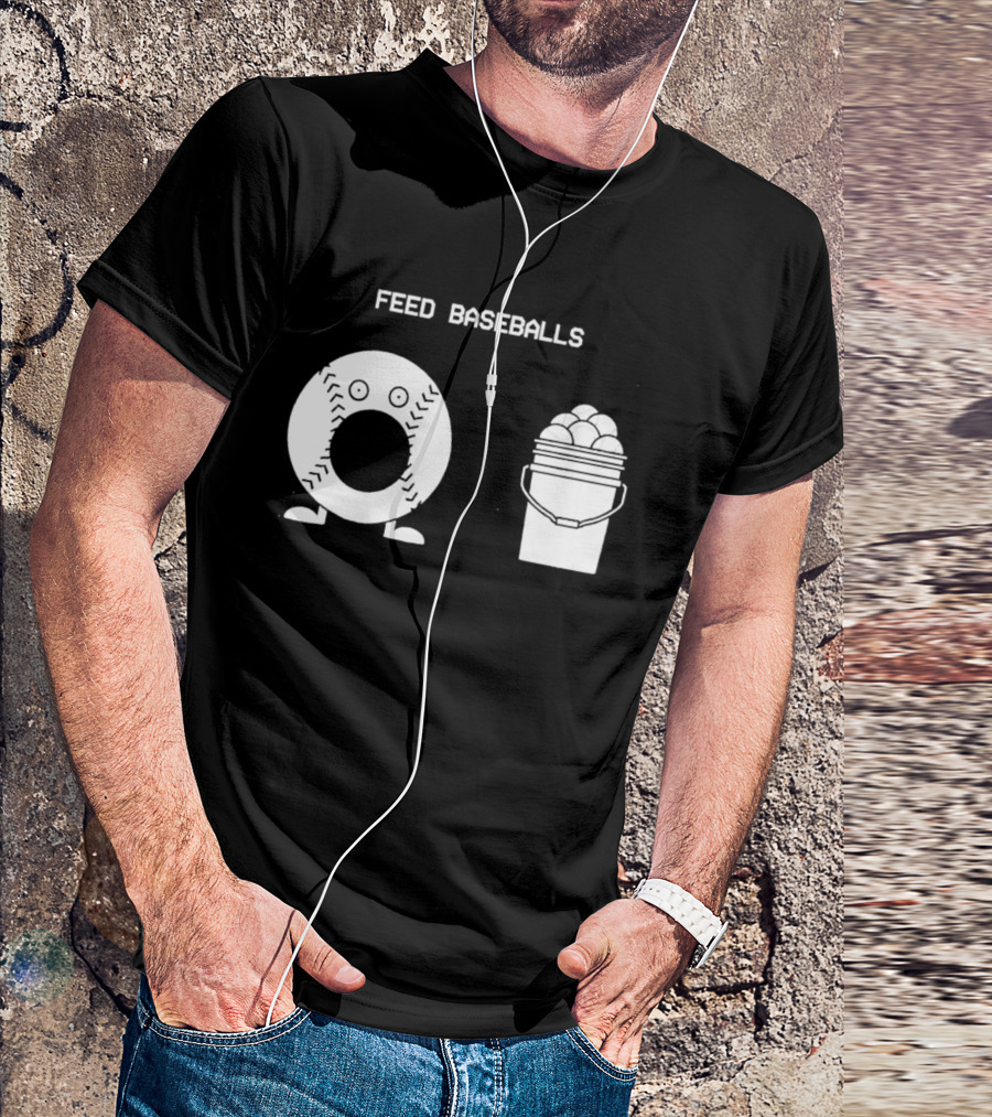 Feed Baseballs Funny Donut Character With Baseball Bucket T-Shirt