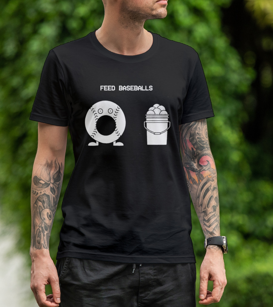 Feed Baseballs Funny Donut Character With Baseball Bucket T-Shirt