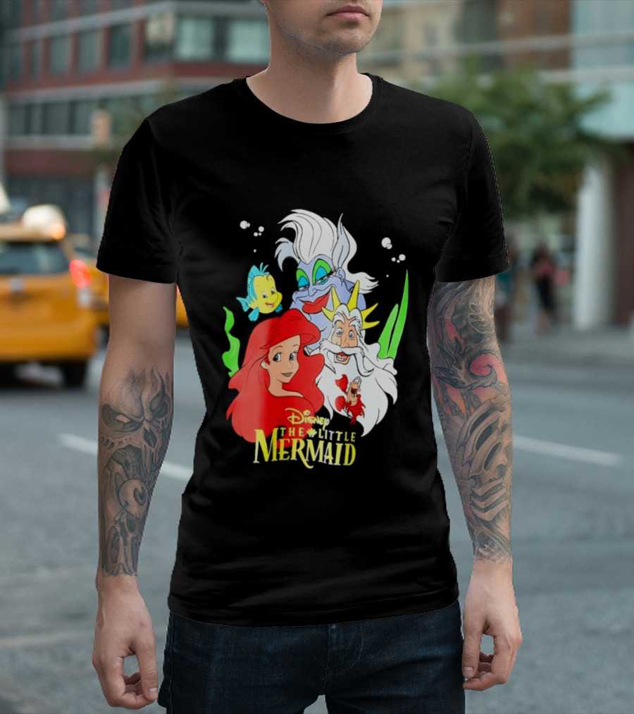 Disney The Little Mermaid Ariel Ursula King Triton Flounder Characters T-Shirt