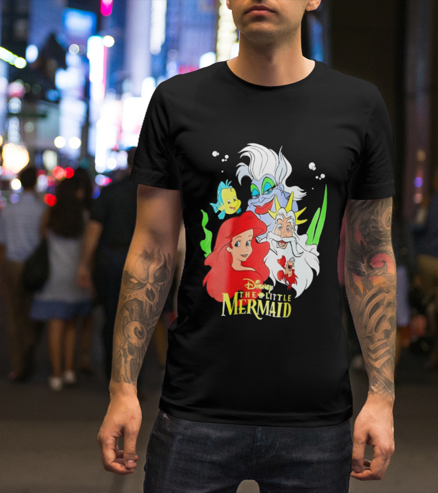 Disney The Little Mermaid Ariel Ursula King Triton Flounder Characters T-Shirt
