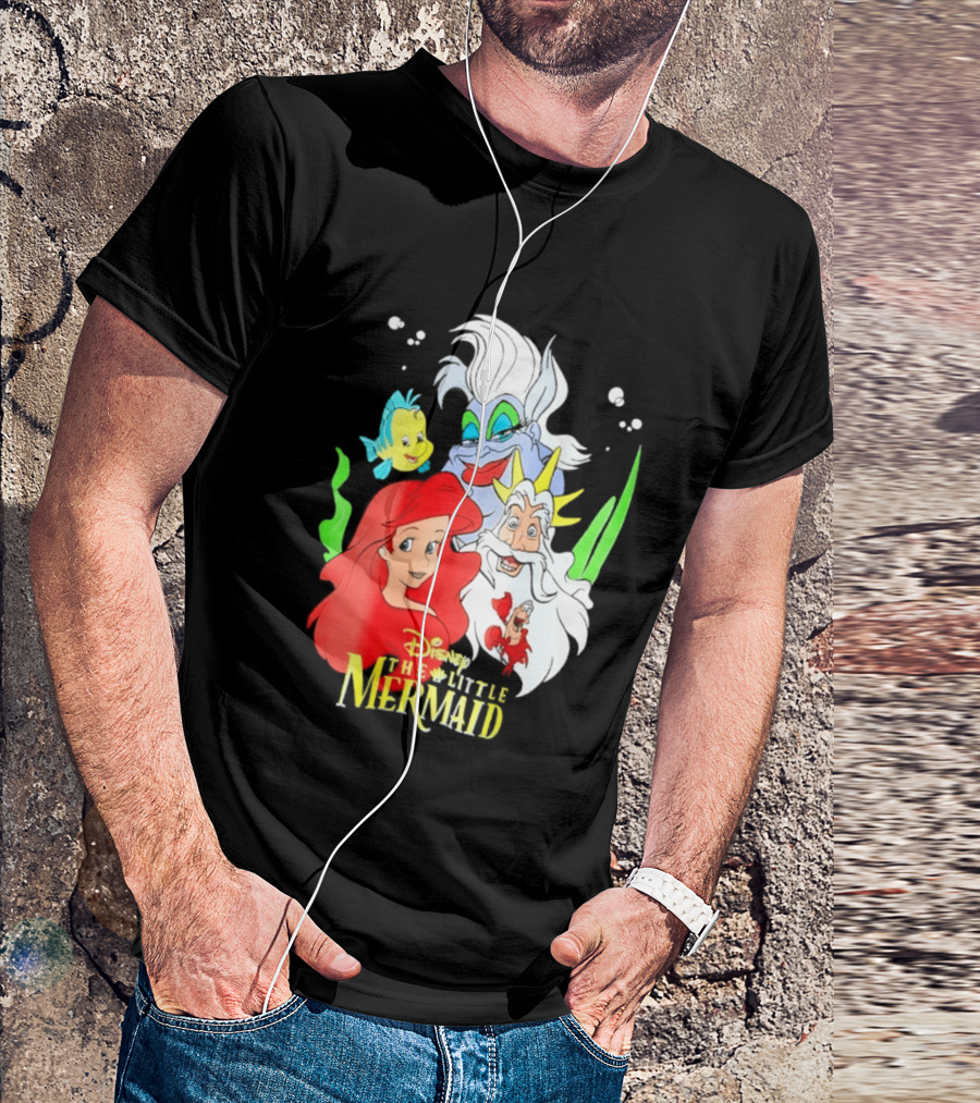 Disney The Little Mermaid Ariel Ursula King Triton Flounder Characters T-Shirt
