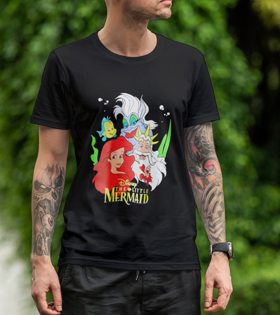 Disney The Little Mermaid Ariel Ursula King Triton Flounder Characters T-Shirt