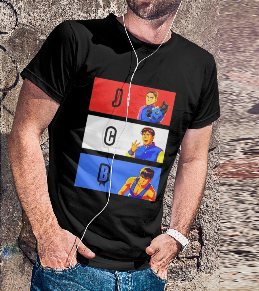 JCB Anime Characters Red White Blue Panels T-Shirt