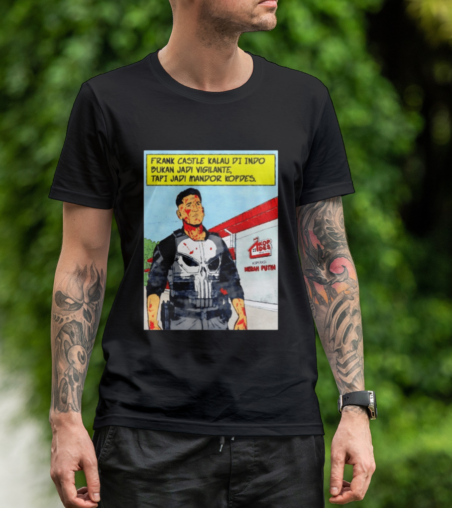 Frank Castle Kalau Di Indo Bukan Jadi Vigilante Tapi Jadi Mandor Kopdes Koperasi Merah Putih Marvel Comics T-Shirt