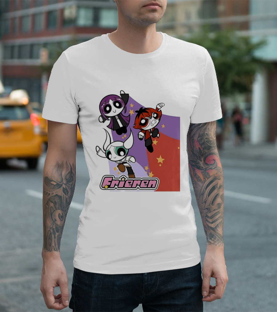 Frieren Characters In Powerpuff Girls Style With Stars T-Shirt