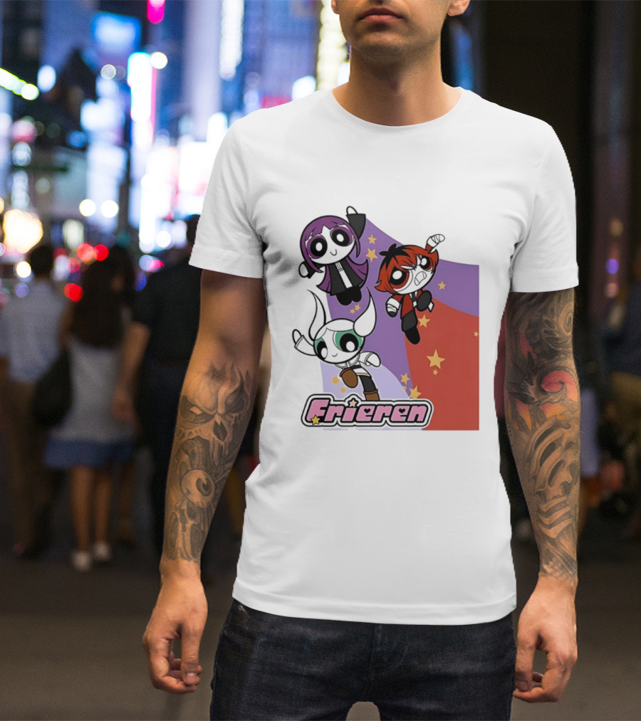 Frieren Characters In Powerpuff Girls Style With Stars T-Shirt