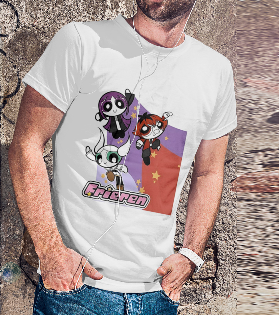 Frieren Characters In Powerpuff Girls Style With Stars T-Shirt