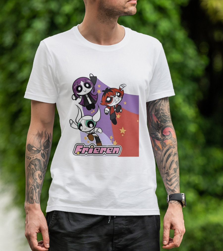 Frieren Characters In Powerpuff Girls Style With Stars T-Shirt