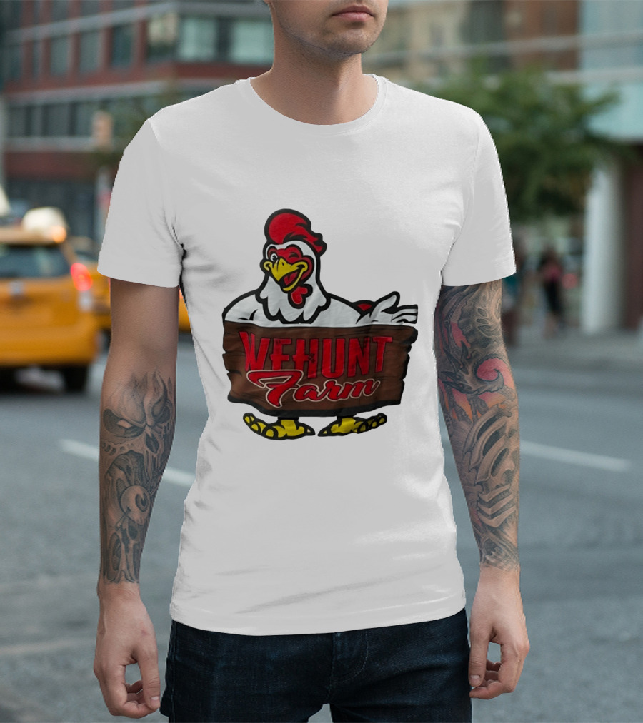Wehunt Farm Chicken Winking Rooster With Red And Yellow Accents T-Shirt