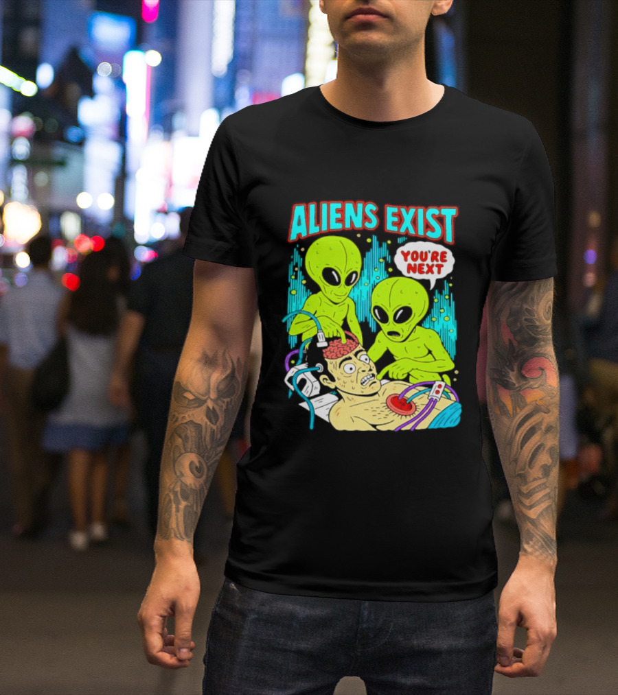 Aliens Exist You Are Next Green Alien Abduction Teen Hearts T-Shirt