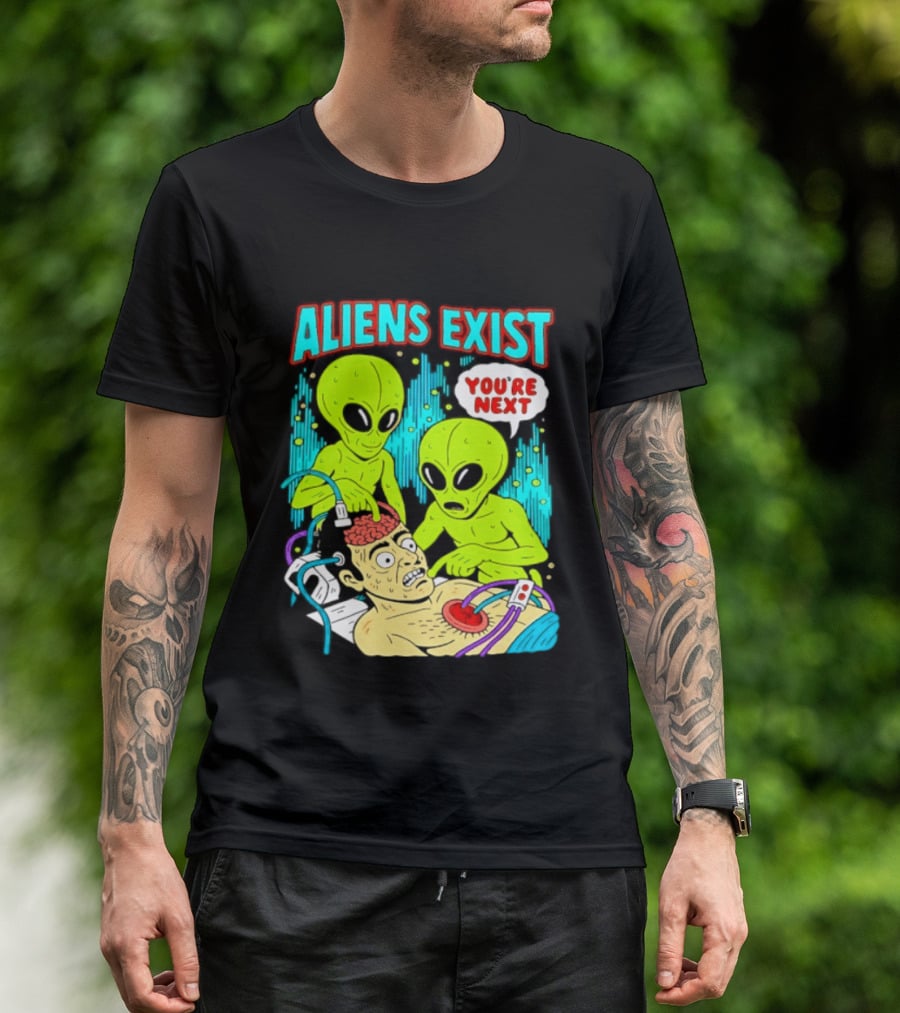 Aliens Exist You Are Next Green Alien Abduction Teen Hearts T-Shirt