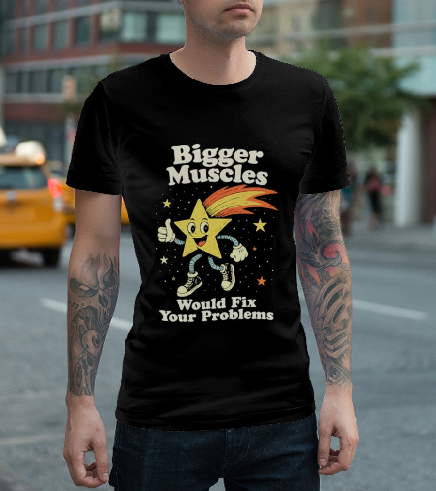 Bigger Muscles Star Cartoon Thumbs Up Encouragement T-Shirt