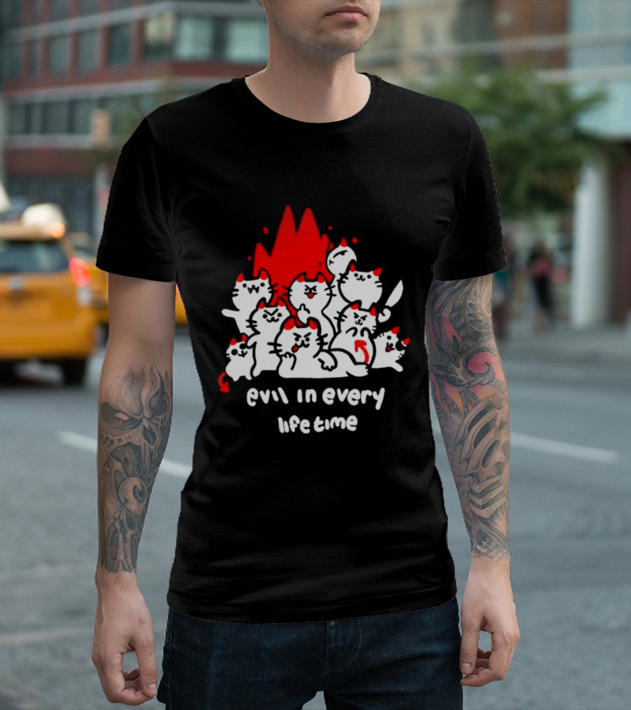 Evil In Every Lifetime Cats With Red Flames T-Shirt
