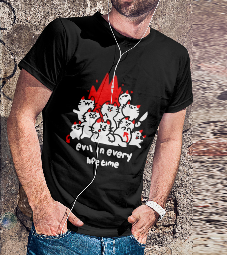 Evil In Every Lifetime Cats With Red Flames T-Shirt