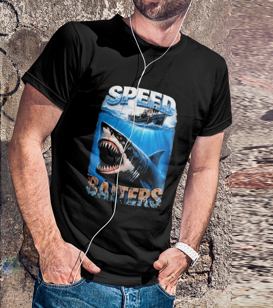 Speed Baiters Shark With Boat And Ocean T-Shirt