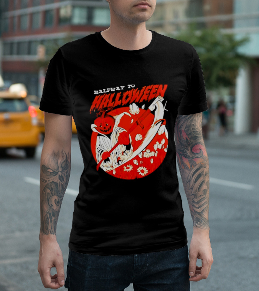 Halfway To Halloween Pumpkin Reaper Spooky T-Shirt