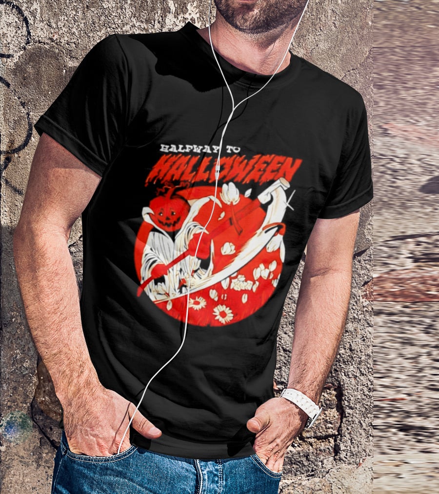 Halfway To Halloween Pumpkin Reaper Spooky T-Shirt