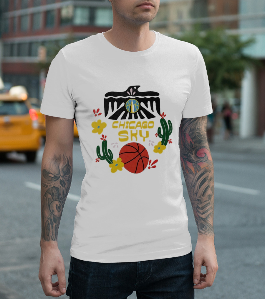 Chicago Sky Latina Empowerment Night Basketball With Floral Cactus Motif T-Shirt