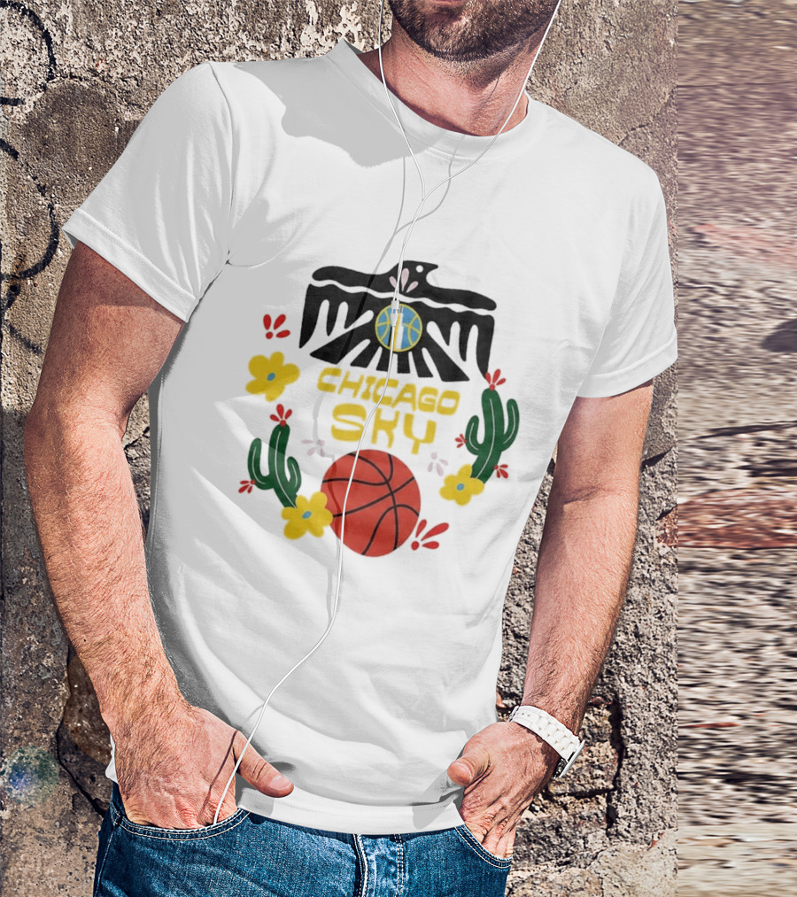 Chicago Sky Latina Empowerment Night Basketball With Floral Cactus Motif T-Shirt