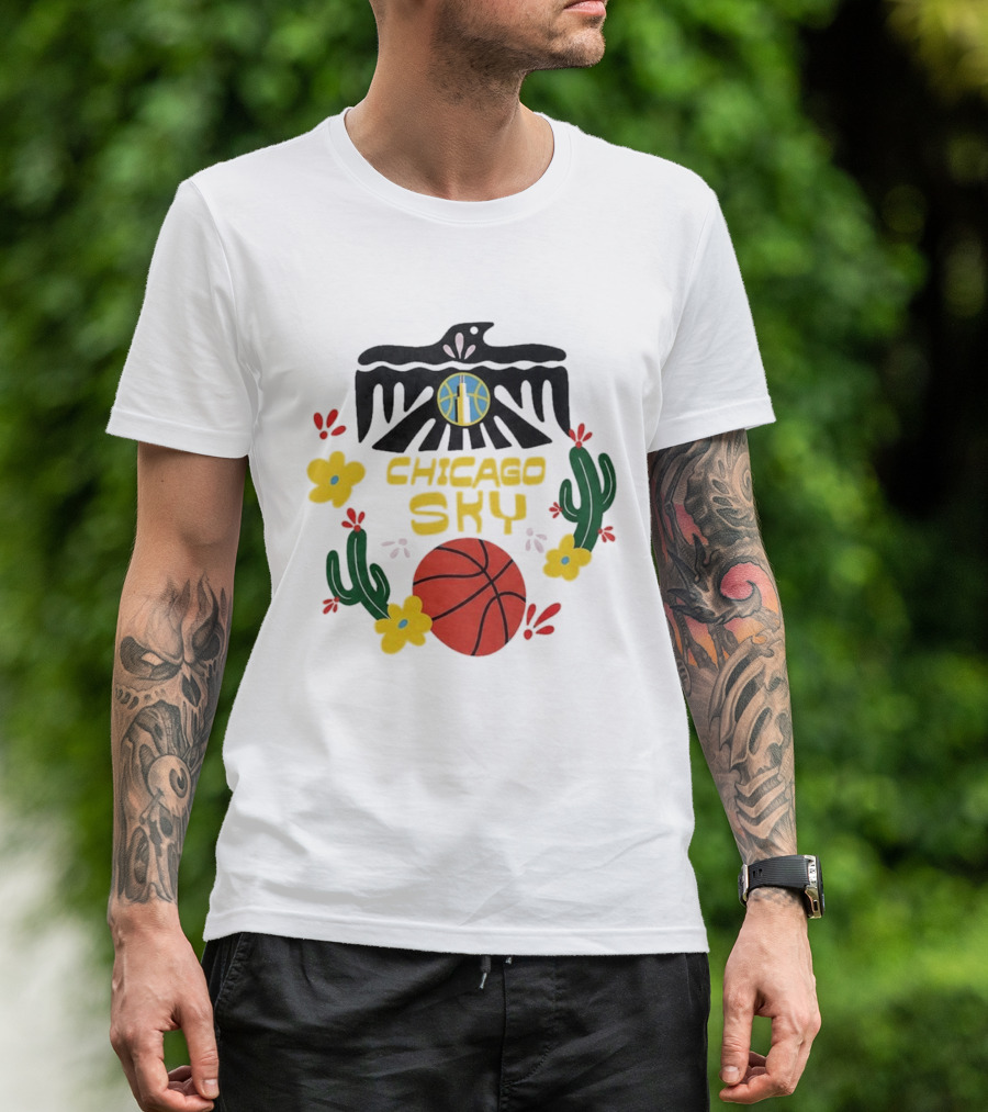 Chicago Sky Latina Empowerment Night Basketball With Floral Cactus Motif T-Shirt