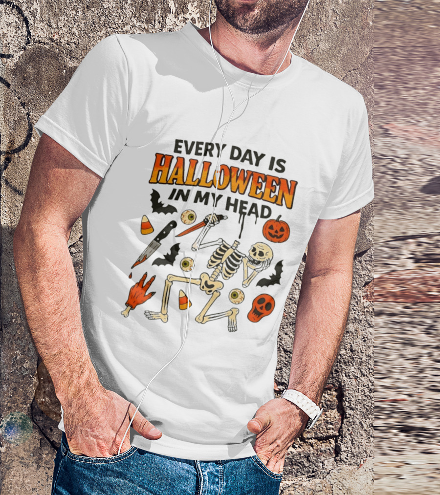 Every Day Is Halloween In My Head Teen Hearts Skeleton Pumpkin Bats Candy Corn T-Shirt