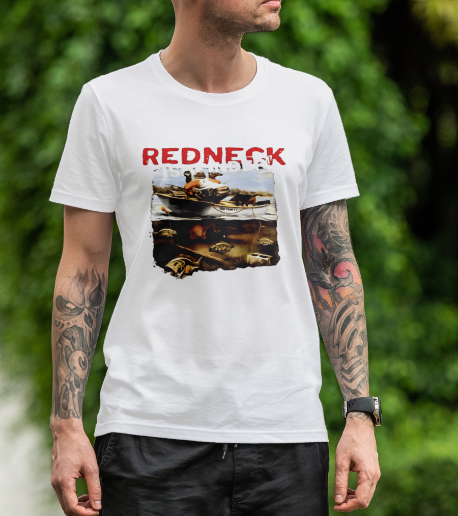 Redneck Fishfinder Fishing Boat Scene With Underwater View T-Shirt