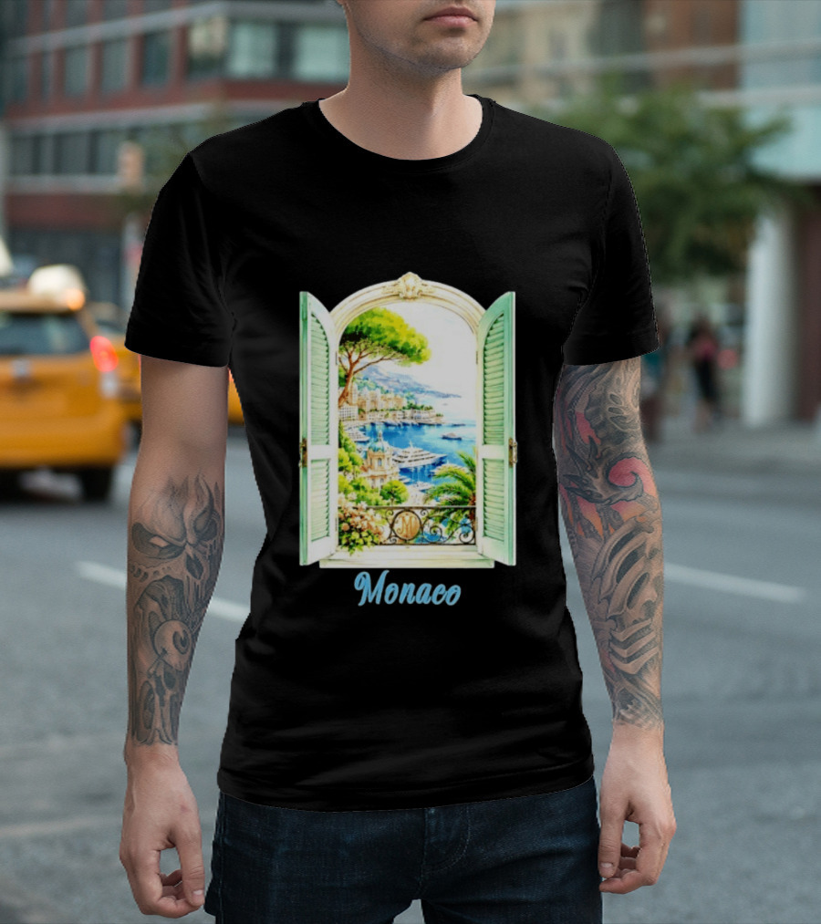 Monaco Window View French Riviera Monte Carlo Scenic Coastal Paradise T-Shirt