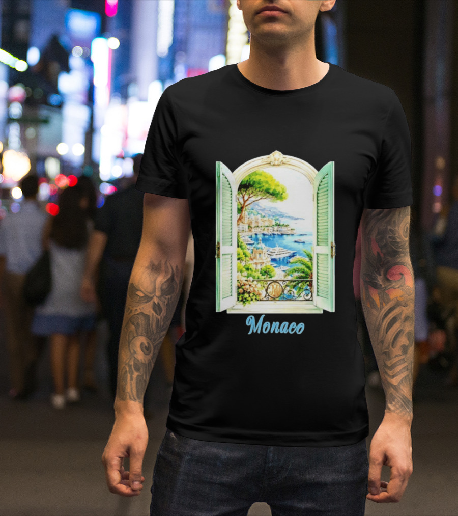 Monaco Window View French Riviera Monte Carlo Scenic Coastal Paradise T-Shirt