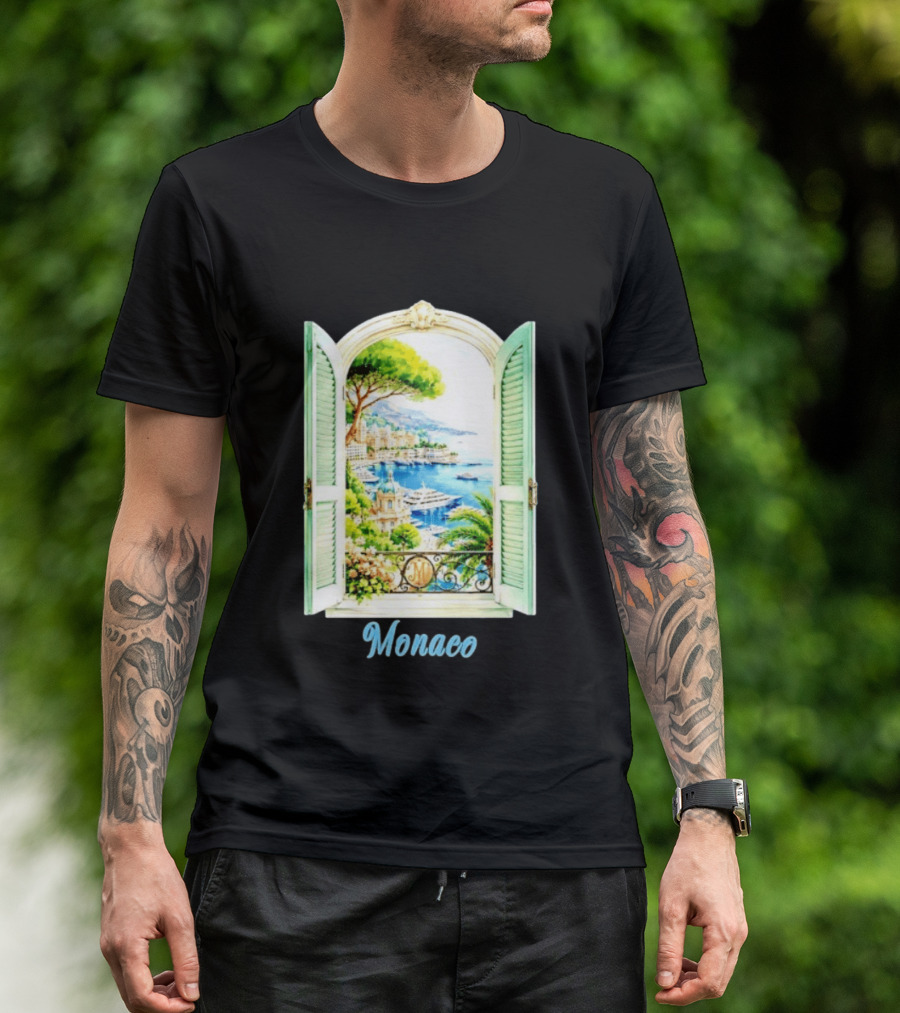 Monaco Window View French Riviera Monte Carlo Scenic Coastal Paradise T-Shirt