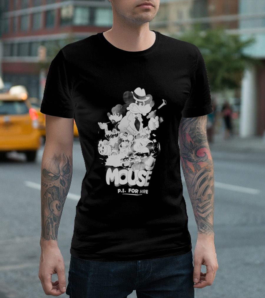 Mouse PI For Hire Vintage Detective Noir Cartoon Mystery T-Shirt
