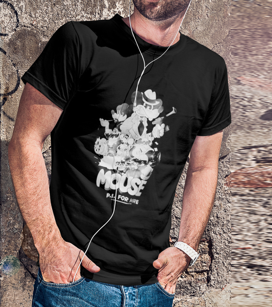 Mouse PI For Hire Vintage Detective Noir Cartoon Mystery T-Shirt