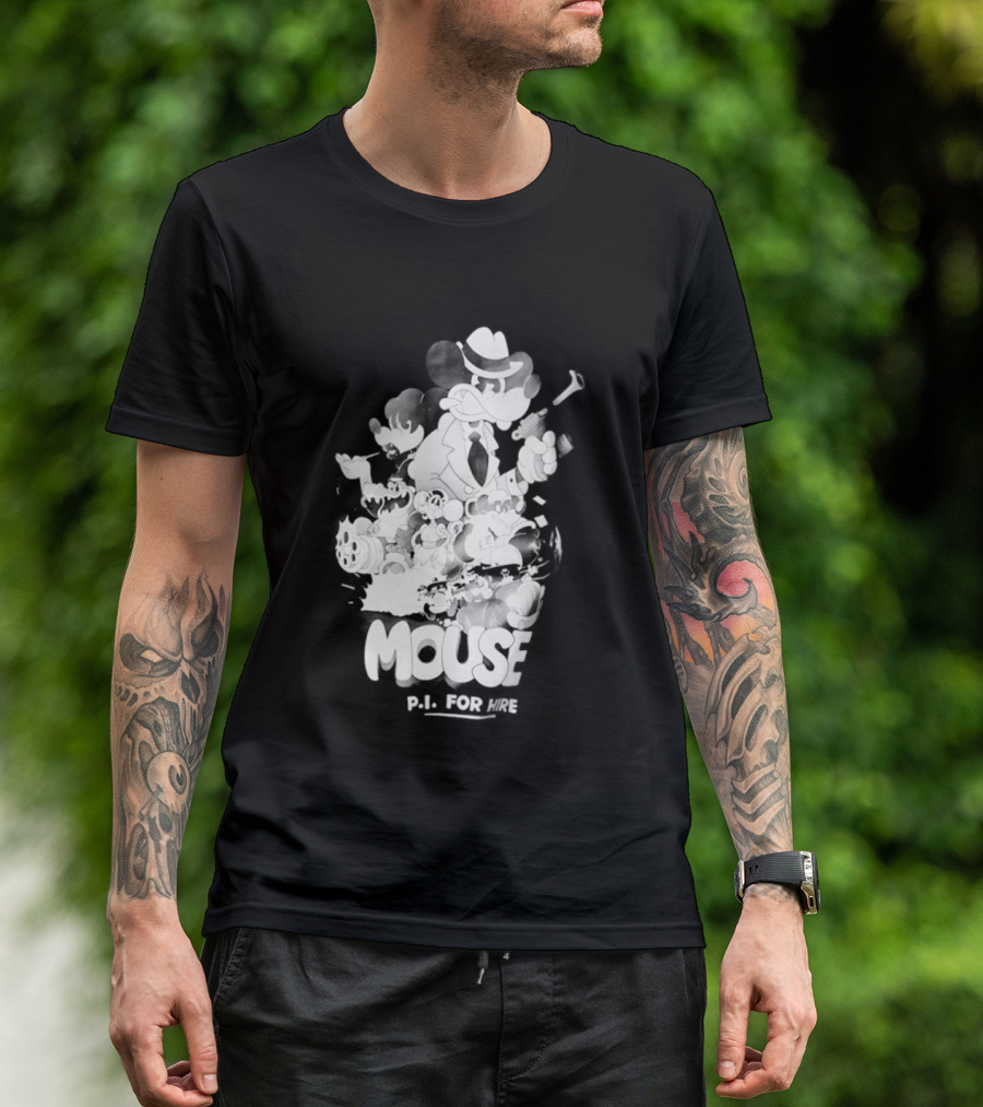Mouse PI For Hire Vintage Detective Noir Cartoon Mystery T-Shirt