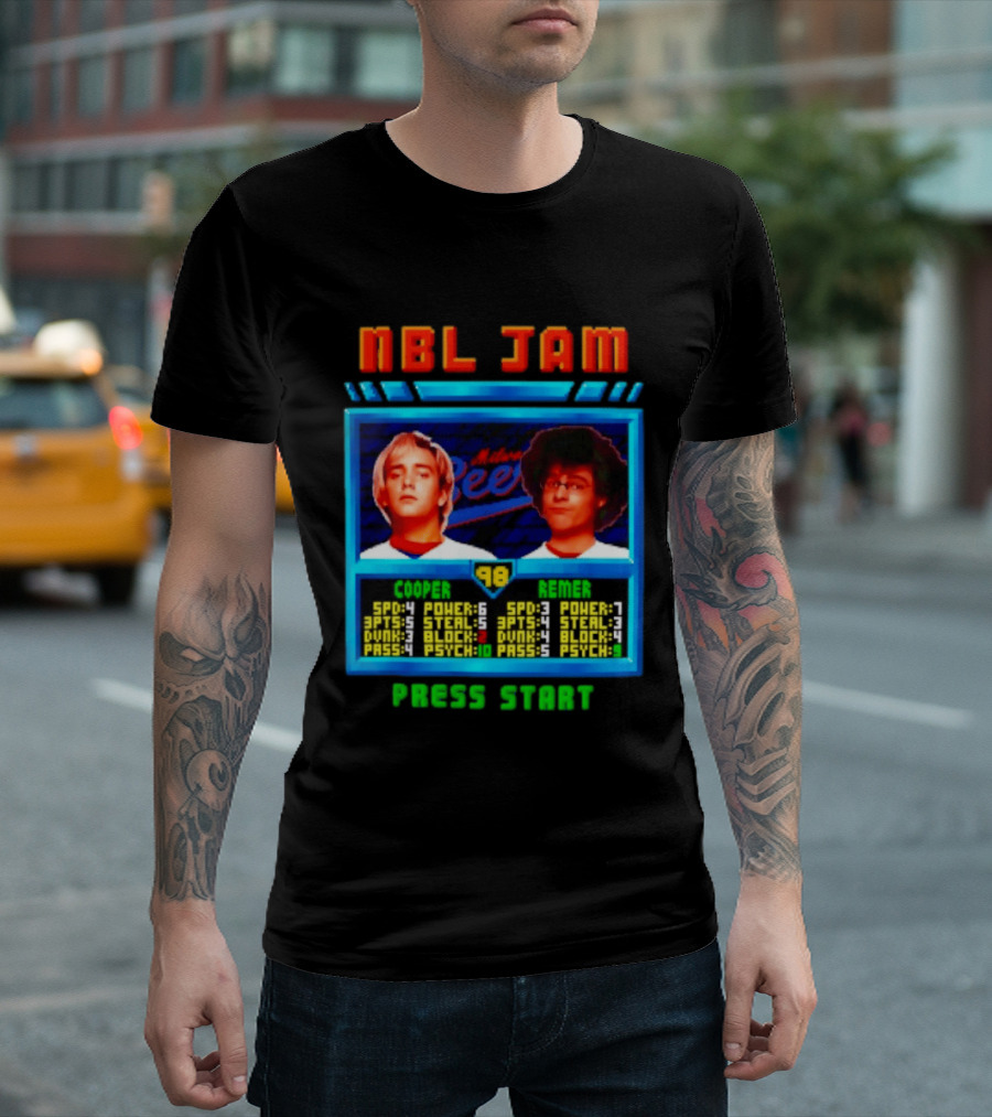 NBL Jam Cooper Remer Milwaukee Beers PASS START Players Stats T-Shirt