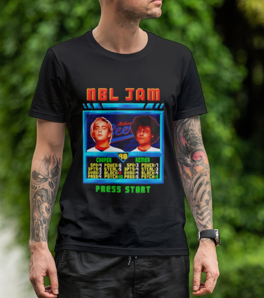 NBL Jam Cooper Remer Milwaukee Beers PASS START Players Stats T-Shirt
