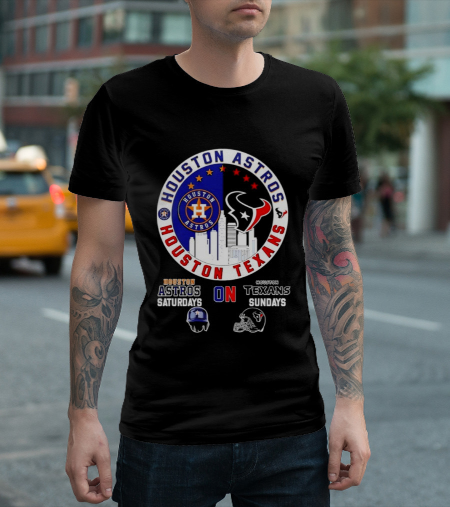 Houston Astros Saturdays Houston Texans Sundays Skyline Sports Fan T-Shirt