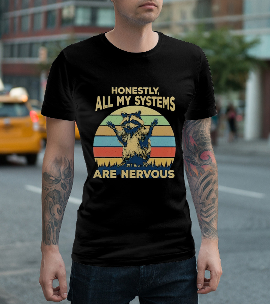 Honestly All My Systems Are Nervous Funny Raccoon T-Shirt