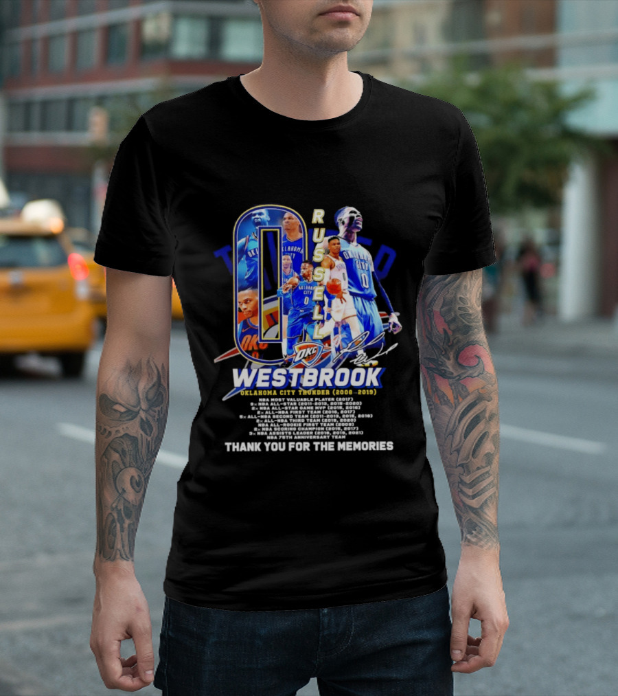 Russell Westbrook 0 Oklahoma City Thunder 2008 2019 Thank You For The Memories T-Shirt