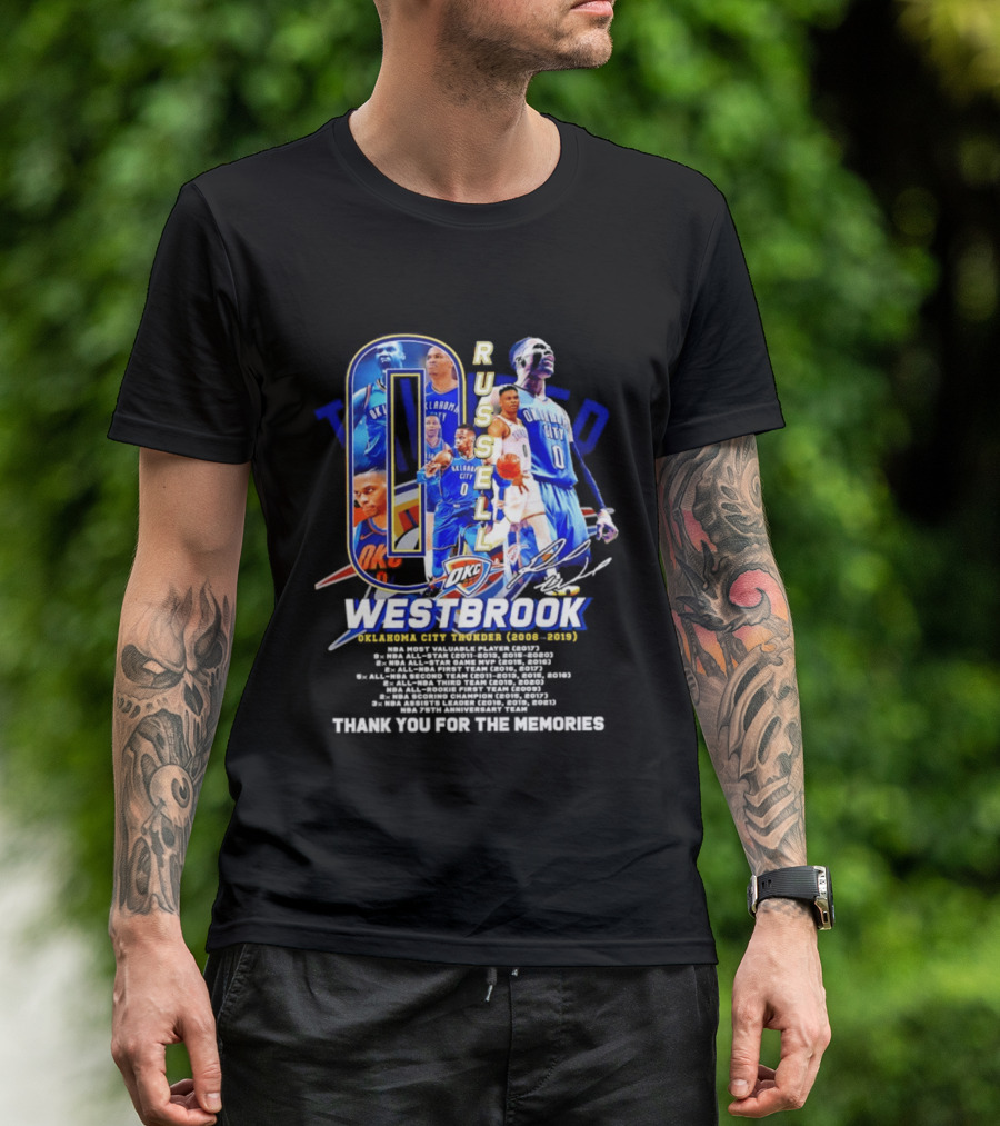 Russell Westbrook 0 Oklahoma City Thunder 2008 2019 Thank You For The Memories T-Shirt