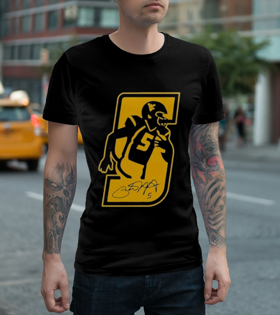 West Virginia Mountaineers Number 5 Retirement Football Icon With Signature T-Shirt