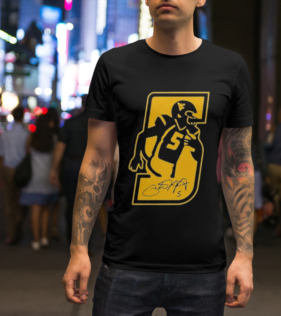 West Virginia Mountaineers Number 5 Retirement Football Icon With Signature T-Shirt