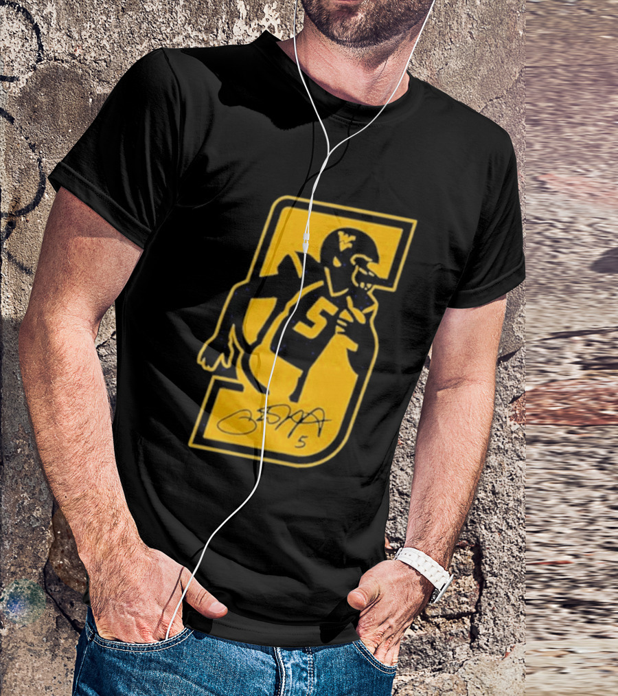 West Virginia Mountaineers Number 5 Retirement Football Icon With Signature T-Shirt