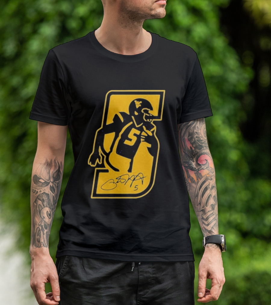 West Virginia Mountaineers Number 5 Retirement Football Icon With Signature T-Shirt