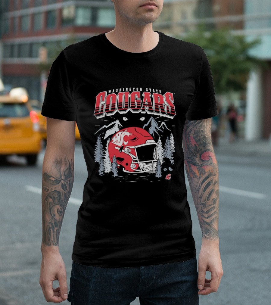 Washington State Cougars WSU NCAA Football Helmet Mountain Scene T-Shirt